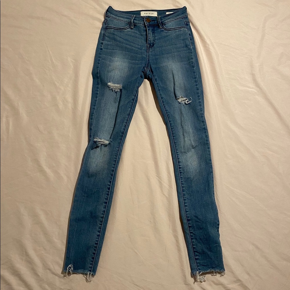 pacsun medium wash ripped skinny jeans 2